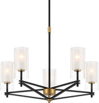 Possini Euro Design Nyack 25" Modern Pendant Chandelier Ceiling Light Fixture Dining Room Over Table Kitchen Island Foyer Open Frame Hanging 5-Light Black Gold Finish White Glass Hallway Entryway