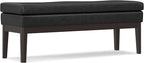 SIMPLIHOME Carlson 45-inch Wide Vegan Faux Leather Ottoman Bench in Distressed Black with Solid Wood Frame for Living Room, Entryway, or Bedroom