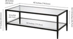 Henn&Hart 45" Wide Rectangular Coffee Table with Glass Shelf in Blackened Bronze, Modern coffee tables for living room, studio apartment essentials