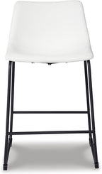 Signature Design by Ashley Centiar Casual Bucket Seat Dining Upholstered Bar Stool with Black Metal Base, Set of 2, Faux Leather, 23.75" Seat Height, White