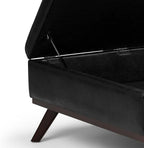 SIMPLIHOME Owen 36 inch Wide Mid Century Modern Square Coffee Table Storage Ottoman in Distressed Black Vegan Faux Leather, Assembled, for the Living Room, Entryway and Family Room