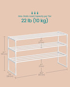 SONGMICS Shoe Rack, 3-Tier Shoe Organizer, Metal Storage Shelf, Upright or Upside Down, for 16-20 Pairs, Stackable, for Entryway, 11.8 x 36.2 x 21.7 Inches, Pearl White ULSA303W03
