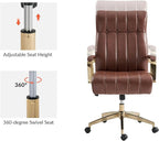 HULALA HOME Modern Executive Office Chair, Faux Leather Tufted Ergonomic Desk Chair with Gold Plated Base & Armrests, 360° Swivel Adjustable Height Tilt Home Office Chair for Work/Study