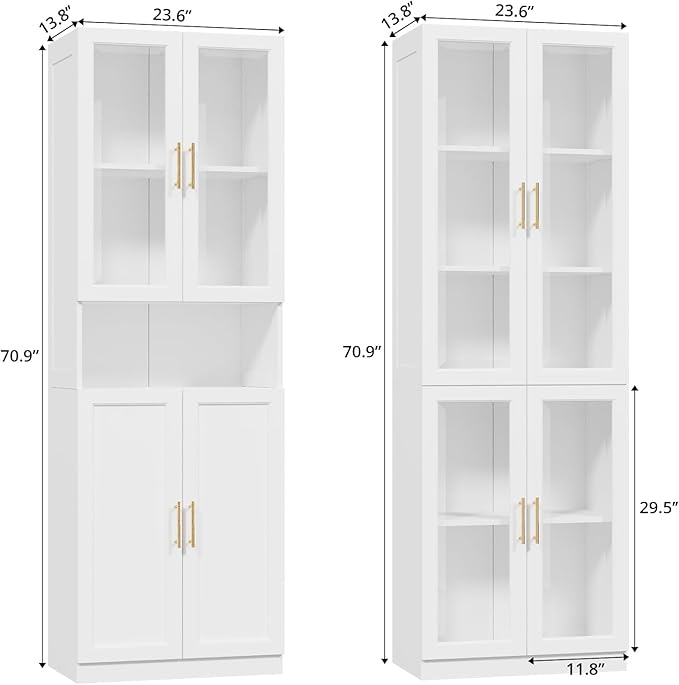 VOWNER Bookcase with Glass Doors & Drawers, 5 Tier Bookshelf with Adjustable Shelf, Modern Large Storage Display Cabinet Set for Home Office, Living Room, White (CDDC)