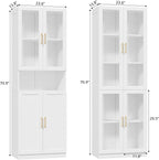 VOWNER Bookcase with Glass Doors & Drawers, 5 Tier Bookshelf with Adjustable Shelf, Modern Large Storage Display Cabinet Set for Home Office, Living Room, White (CDDC)