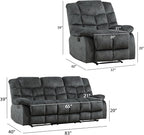 EBELLO Manual Recliner Couch Set, Soft Fabric Reclining Living Room Sofa Set, Included Single Recliner Chair and 3PC Bonded Sofa Couch, Grey Green