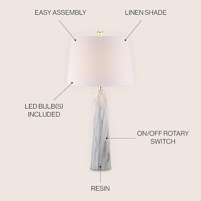 JONATHAN Y JYL1002A Bradley 29" Resin LED Table Lamp Modern Contemporary Glam Bedside Desk Nightstand Lamp for Bedroom Living Room Office College Bookcase LED Bulb Included, White/Black