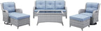 HUMMUH Patio Furniture 6 Pieces Outdoor Furniture Set Wicker Outdoor Sectional Sofa with Swivel Rocking Chairs,Patio Ottomans,Patio Coffee Table(Light Grey/Light Blue)