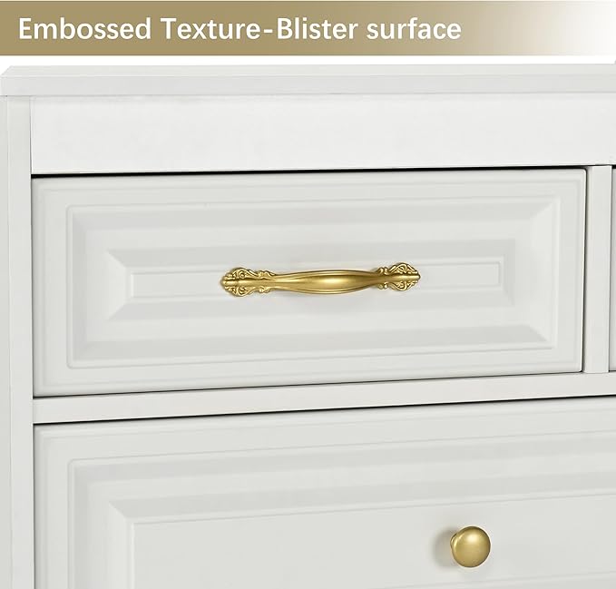 Farmhouse Dresser for Bedroom, 51'' Wide Rustic chests of Drawers with Natural Texture, 7 Drawers Dresser Vintage Design, Storage Dressers Organizer, White