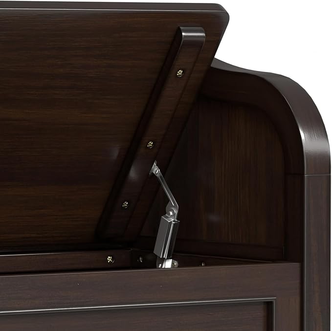 SIMPLIHOME Connaught Entryway Storage Bench - 30 inch Wide Solid Wood Small Storage Seat in Chestnut Brown, Traditional Bench for Entryway or Living Room with Lift-Up Lid and Decorative Trim