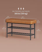 VASAGLE EKHO Collection - Shoe Rack Bench, Storage Bench for Entryway, Synthetic Leather with Stitching, Mid-Century Modern, Loads 300 lb, 11.8 x 31.5 x 19.7 Inches, Caramel Brown ULSB054K01