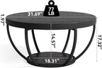 LITTLE TREE Round Coffee Table, 32" Circle Coffee Table for Living Room, 2-Tier Wood Accent Center Table with Open Storage Industrial Design Home Furniture (Black)