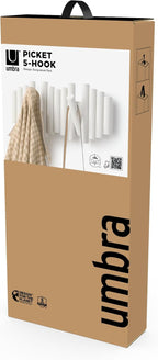 UMBRA Picket Rail Wall Stylish and Functional Hook with Five Hoops (White) (Pack of 3)