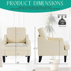 Modern Accent Chairs Set of 2 Upholstered Reading Chair for Bedroom with Side Pockets Comfy Living Room Chairs Living Room Armchair for Office, Apartment (Beige)