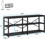 Tribesigns 70.9 Inch Extra Long Console Table, Modern Sofa Table Behind Couch Table with Storage Shelves, 3-Tier Industrial Hallway Entryway Table for Living Room, 3 Shelf Bookshelf(Black)