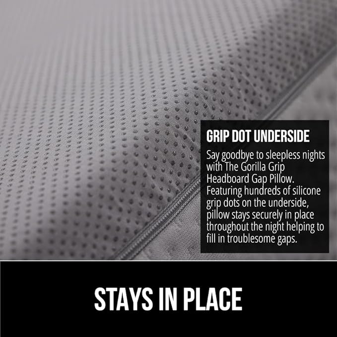 GORILLA GRIP Patent Pending Bed Wedge Pillow Headboard Gap Filler, US Designed, Comfortable Supportive High Density Foam Pillows, Stay in Place Gripping Dots, Wedges Between Mattress, Full Size Gray