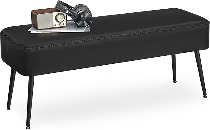 VASAGLE EKHO Collection - Bench for Entryway Bedroom, Synthetic Leather with Stitching, Ottoman Bench with Steel Legs, Living Dining Room, Mid-Century Modern, Loads 660 lb, Ink Black ULOM076B01