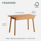 YESWOOD Solid Wood Desk, Mid Century Modern Computer Desk, Office Desk with Drawers for Home Office Study Vanity 41.33" W