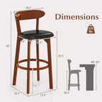 COSTWAY Bar Stool Set of 4, 30.5'' Bar Height Barstools w/Curved Backrest, Faux Leather Cushion & Rubber Wood Frame, Mid Century Modern Island Chairs for Kitchen Bar Cafe, Walnut