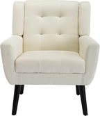Dolonm Midcentury Modern Accent Chair with Arms, Upholstered Fabric Reading Side Chair Tufted Back Decorative Wingback Chair for Living Room Bedroom (Beige)