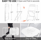 8 Pack White Folding Chairs, Portable Stackable Commercial Foldable Chair, Indoor Outdoor Plastic Folding Chair for Events/Office/Home/Wedding/Party, 400lbs Capacity