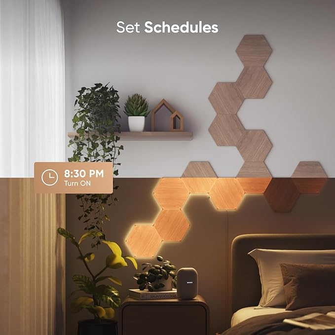 Nanoleaf Elements Wood Look Smart Wall Lights, Hexagon LED Wall Lights work with Alexa Google Assistant, Home Wall Decor for Living Room with Music Sync, Touch Control, Ambient Lighting, 7 PK