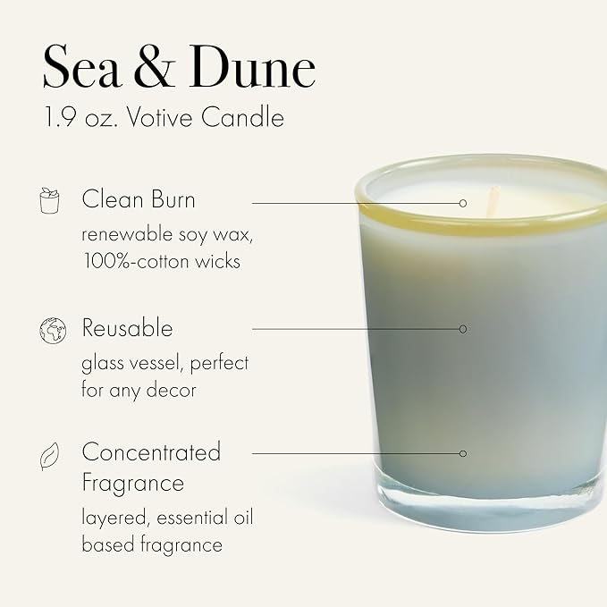 LAFCO New York Votive Candle, Sea & Dune - 1.9 oz - 20-Hour Burn Time - Reusable Glass Vessel - Made in The USA