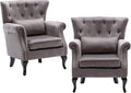 chairus Mid-Century Modern Accent Chairs Set of 2, Comfy Tufted Single Sofa Chair Wingback Armchair with Pillow for Club, Living Room, Bedroom - Velvet, Grey