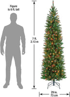 National Tree Company 7 ft Pre-Lit Kingswood Fir Slim Artificial Christmas Tree, 300 Multicolor Lights, 892 Tips, Includes Stand, Green