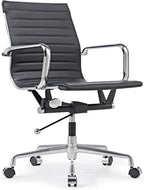 Deluxe Black Office Chair, Mid Back Computer Chair, Vegan Leather Desk Chair, Ergonomic Office Chair for Extra Back & Lumbar Support -Black