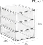 mDesign Plastic Stackable Organizer with 3 Drawers - Pull-Out Drawer Storage Bin for Bathroom Sink/Cabinet Organization - Perfect for Makeup, Small Towels, and More - Lumiere Collection, Clear