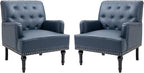 MOJAY Faux Leather Accent Chair Set of 2, Mid-Century Modern Living Room Chair Lounge Study Sofa Chair with Sturdy Wood Legs, Club Chair Armchair for Bedroom Home Study Reception (DarkBlue)