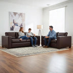 Naomi Home Freya Genuine Leather Sofa + Loveseat - Luxurious Comfort, Goose Feather Cushion Filling, Square Arm Design, Sturdy Block Legs, Elegant Espresso - Ideal for Living Room, Office, or Bedroom