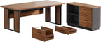 Tribesigns 63‘’ L-Shaped Executive Desk, Office Table with 39.37-Inch Drawers Cabinet, Large Computer Desk with Storage Shelves, Business Furniture Set for Home Office, Brown & Black