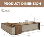 Modern L Shape Executive Desk with Drawers and Lockable Storage Cabinet, Large Executive Office Desk with Cable Management (Champagne Wood Grain+Beige/Right,79" L*63" W*30" H)