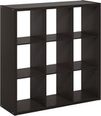 Furinno CUBICLE Book Shelf, 9-Cube Thick Frame Bookshelf, Reversible Bookcase with Open Back, 14.6 x 43.8 x 43.8, for Living Room, Bedroom, Home Office, Black Dark Oak