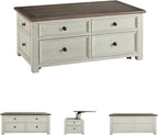 Signature Design by Ashley Bolanburg Lift-Top Coffee Table with Storage Two-Tone Rustic Farmhouse Cocktail Table – Brown/White