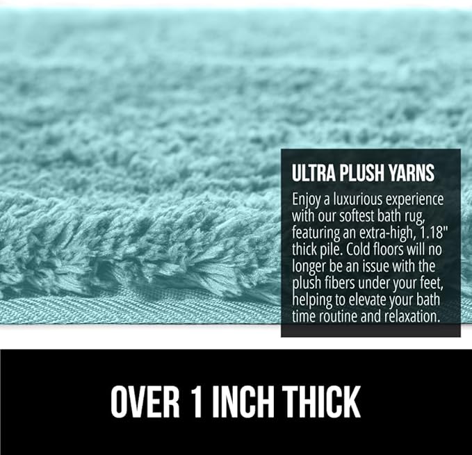 GORILLA GRIP Bathroom Rugs, 30x20, Ultra Soft Absorbent Mat, Thick Plush Bath Rug, Machine Washable, Microfiber Quick Dry, Mats for Shower, Bathtub and Floor, Home Decor Accessories, Spa Blue
