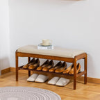 latifolia Small Shoe Bench, Solid Wood Bench with Cushion, 2 Tier Shoe Storage Organizer for Entryway(Walnut,31.50''L)