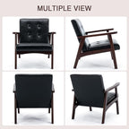 Bonzy Home Mid Century Modern Accent Chairs Set of 2 for Living Room, Upholstered Faux Leather Armchair Comfy Retro Bedroom Side Chair with Solid Wood Frame, Black