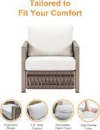 Patio Chair, Outdoor Aluminum Chair with Thick Washable Cushions, Rope Weave Outdoor Armchair Furniture Patio Sofa Armchair, Deep Seating Outside Furniture for Garden, Porch, Balcony, Gray Oak