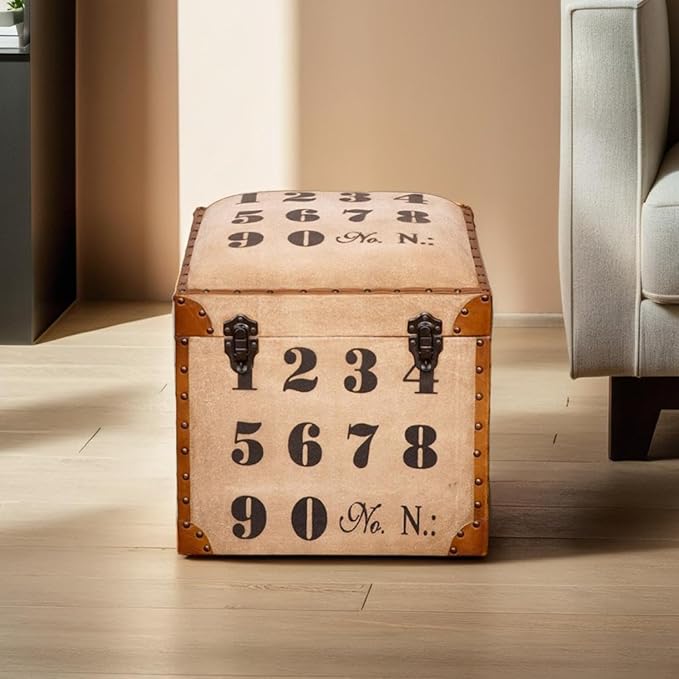 Square Shaped Wood & Leather Handmade Eco-Friendly Brown Seating Box Pouf - Square Shape Box Pouf, 20"x20"x21", Plain Solid Box Pouf, Wood & Leather Box Pouf, Leather Seating Box AH02