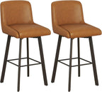 Swivel Counter Height Bar Stools Set of 2, 30''H Upholstered Barstools with Backs, Modern Bar Stool Chairs for Kitchen Island, Metal Legs, Faux Leather, Whiskey Brown Stools Counter Chair