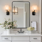 ANDY STAR Black Bathroom Mirror for Wall, 24x36 Inch Rounded Rectangle Mirror for Bathroom, Modern Tube Metal Framed Rectangular Mirror for Vanity, Explosion-Proof Film, Vertically/Horizontally