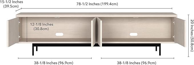 Henn&Hart Rectangular TV Stand for TV's up to 85" in Beech White, for Home, Living Room, Bedroom, Entertainment Room, Office