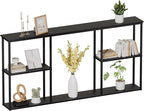 WOHOMO Black Console Table,3-Tier Small Entryway Table,Long Sofa Table for Hallway,Living Room(63 inch)