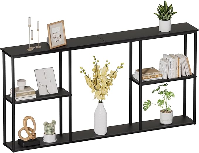 WOHOMO Black Console Table,3-Tier Small Entryway Table,Long Sofa Table for Hallway,Living Room(63 inch)