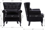 Mid Century Modern Accent Chair Upholstered Armchair Comfy Velvet Fabric Single Sofa with Tufted Wingback for Small Spaces Bedroom Living Room, Black