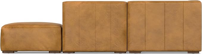 SIMPLIHOME Rex Right Corner Sectional Modular Sofa and Ottoman Set in Full-Grain Genuine Leather, Sienna, 116-inch-wide L-Shaped Leather Sofa and Matching 34-inch-Wide Table Ottoman for Living Room