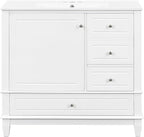 36 Inch Bathroom Vanity with Sink Set, Undermount Vanity Sink Cabinet with 3 Drawers and Door Storage, Soft Closing Door, Wood Frame, White